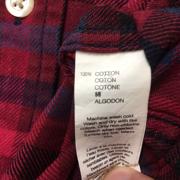 GAP FLANNEL Shirt Men S Cranberry Burgundy Check Plaid Slim Fit Autumnal Grunge - Picture 11 of 16